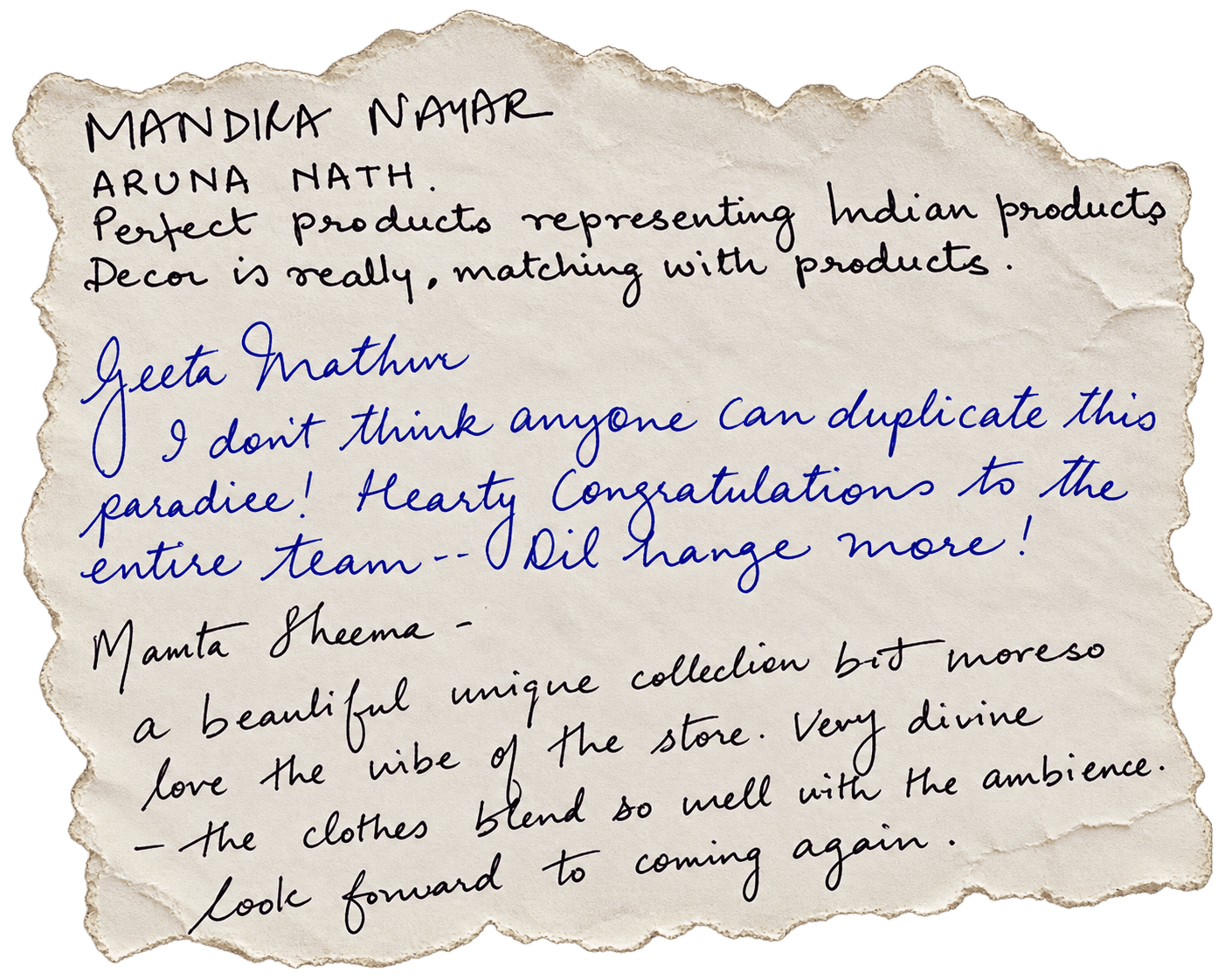 Handwritten testimonial from Jasmin